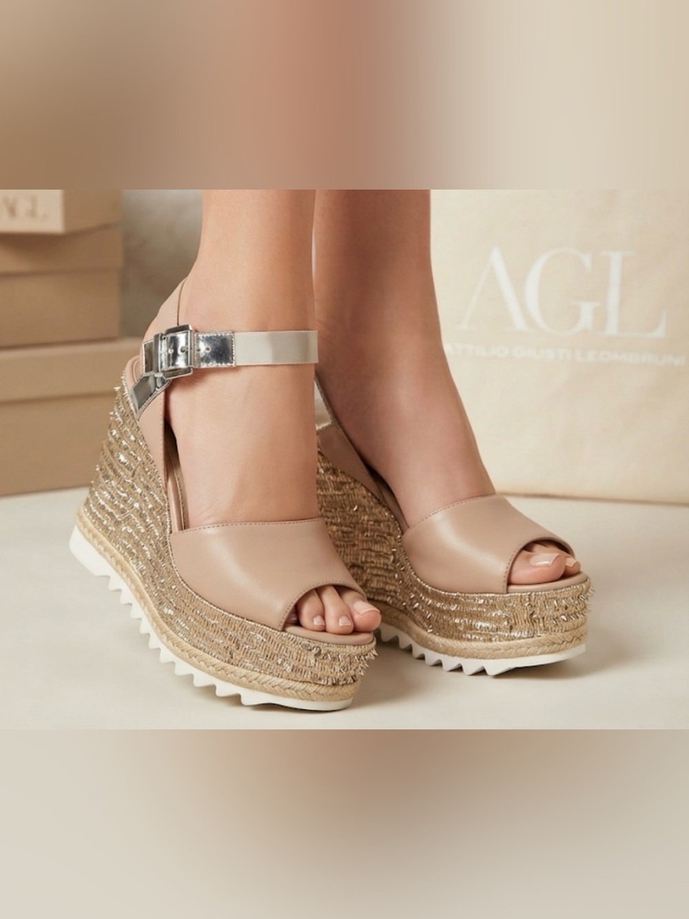 Authentic AGL designer leather platform sandals sz 10